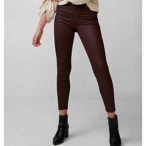 High wasted coated stretch ankle jean leggings
